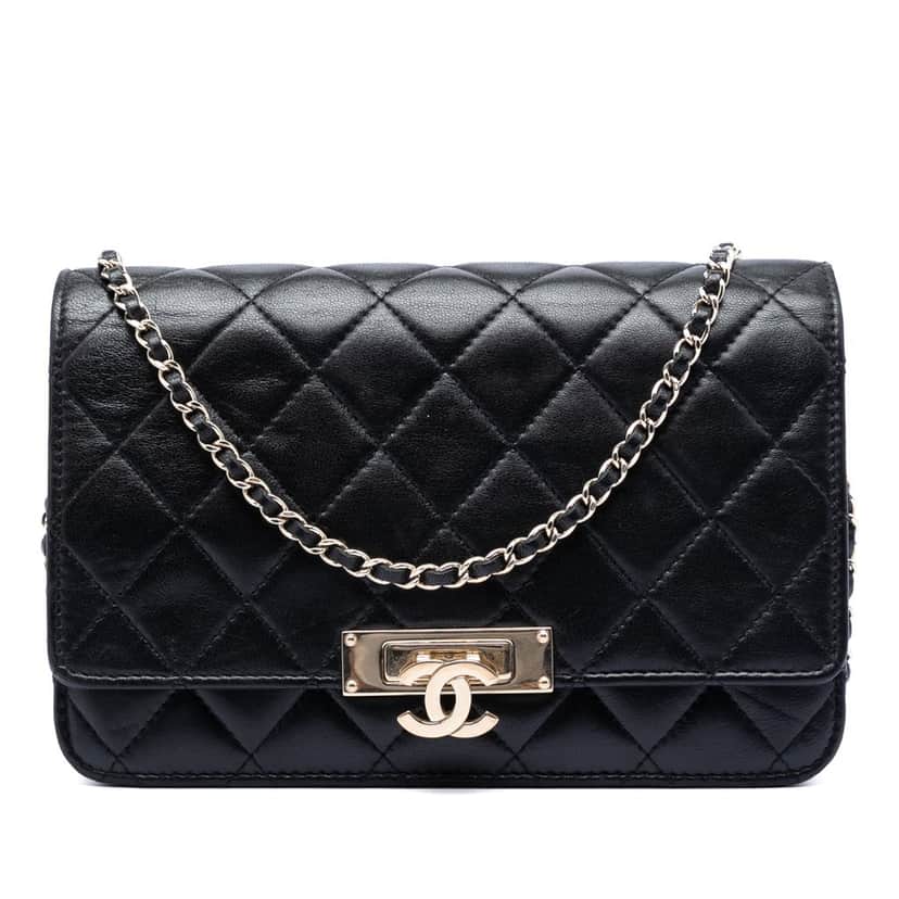 Chanel Quilted Lambskin Golden Class Wallet On Chain Black Leather Very good condition - Front View