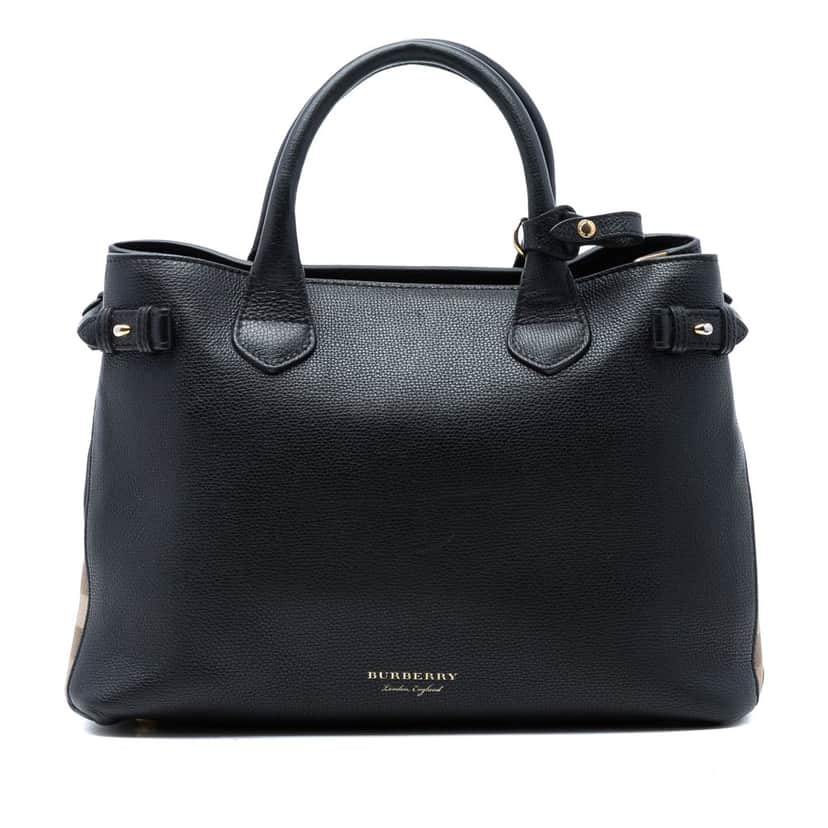 Burberry Medium Leather and House Check Banner Satchel Black Leather Very good condition - Front View