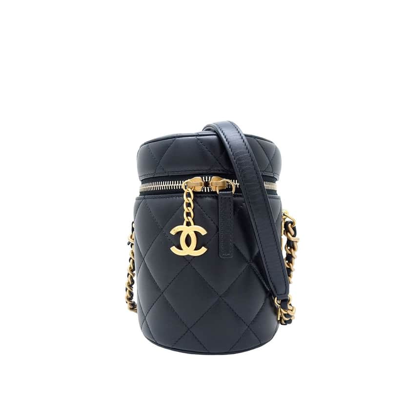 Chanel Small Quilted Lambskin Side Note Vanity Case Black Leather Very good condition - Front View