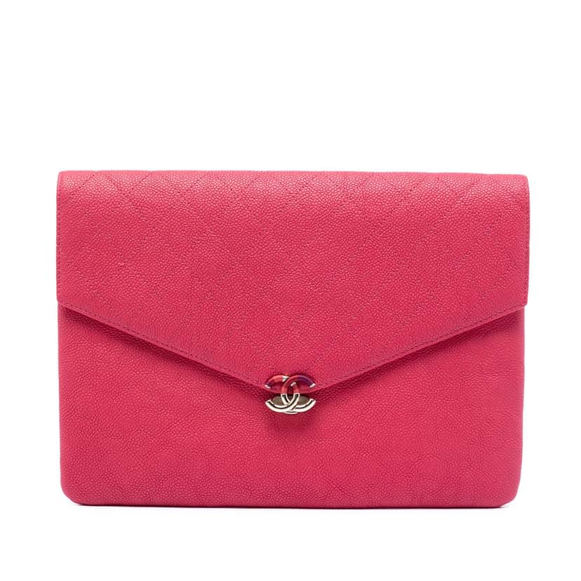 Chanel Paris Cuba Quilted Caviar Thread Around Envelope Clutch Pink Leather Very good condition - Front View