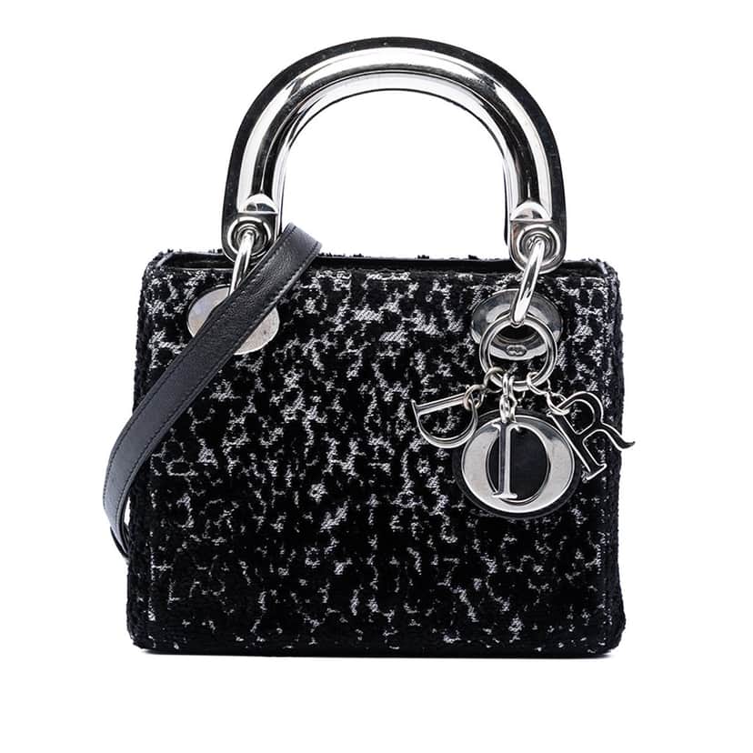 Dior Mini Fabric Lame Lady Dior Black Very good condition - Front View