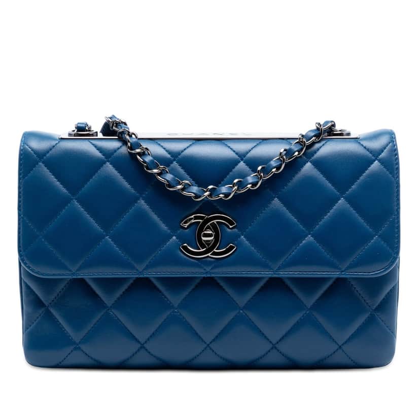 Chanel Medium Quilted Lambskin Trendy CC Flap Blue Leather Very good condition - Front View
