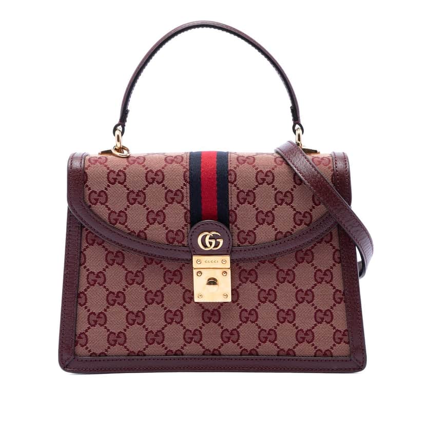 Gucci Small GG Canvas Web Ophidia Top Handle Flap Red Very good condition - Front View