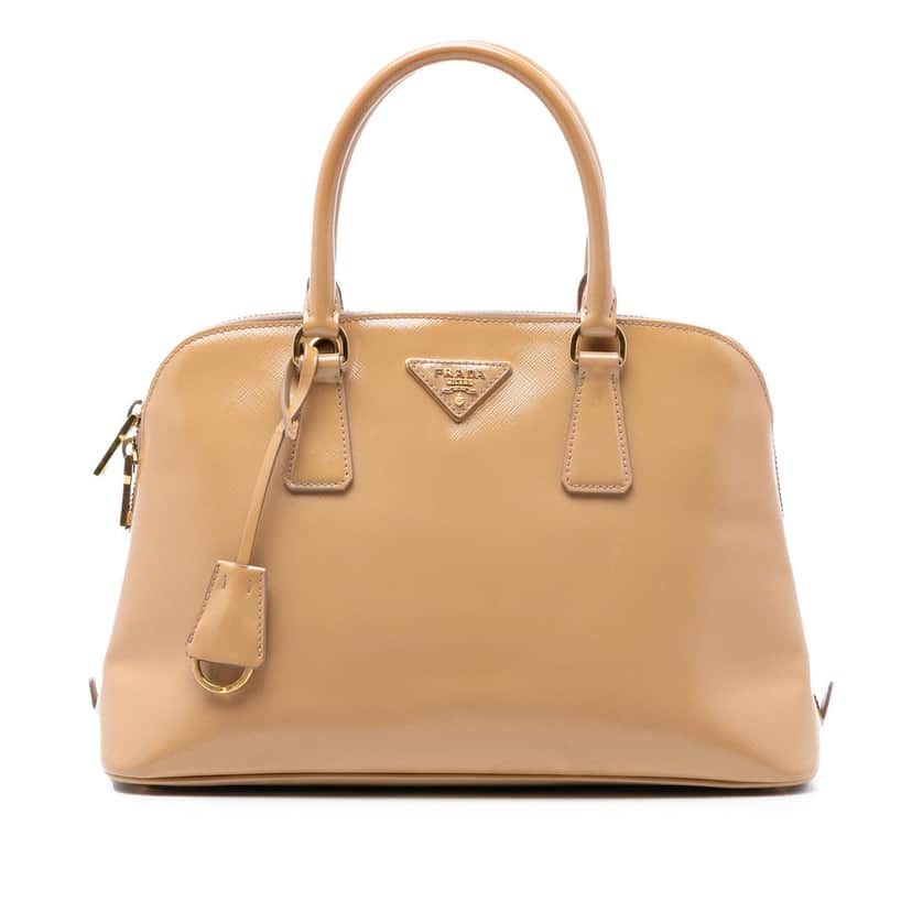 Prada Medium Saffiano Vernice Promenade Satchel Brown Leather Very good condition - Front View