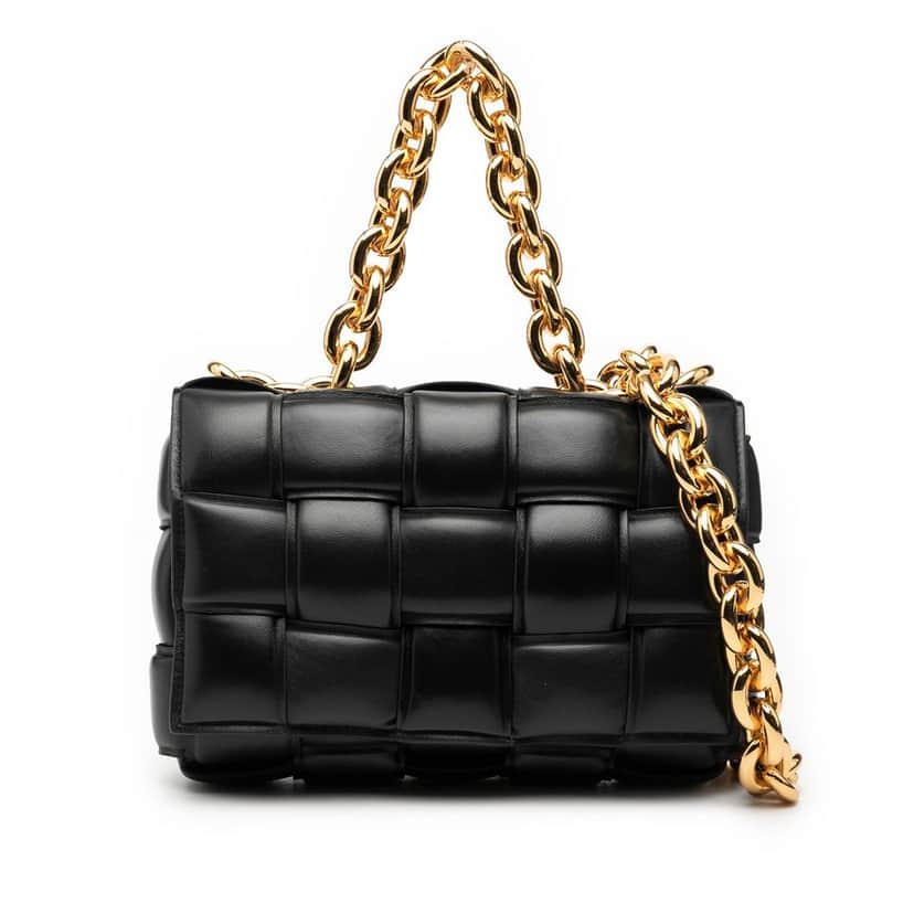 Bottega Veneta Nappa Intrecciato Padded Chain Cassette Satchel Black Leather Very good condition - Front View