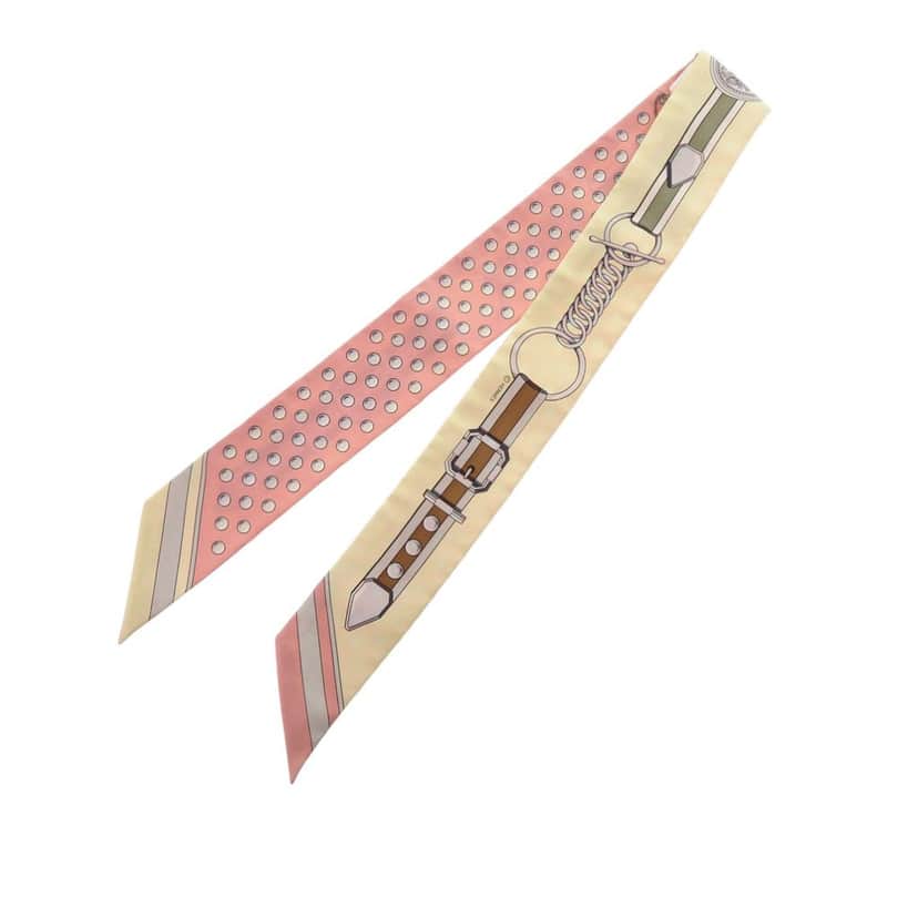 Hermès Grand Tralala Silk Twilly Scarf Beige Never worn - Front View