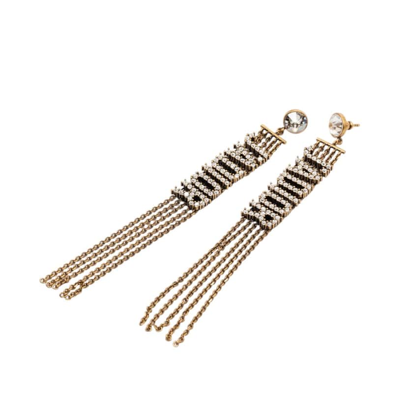 Dior Gold Plated Strass JAdior Drop Push Back Earrings Gold Metal Very good condition - Front View