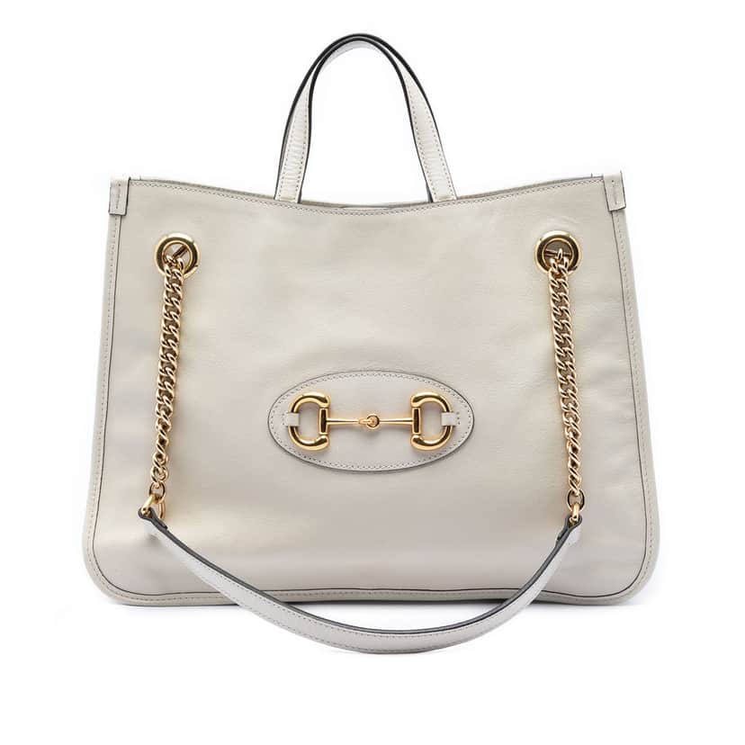 Gucci Medium Calfskin Horsebit 1955 Chain Tote White Leather Very good condition - Front View
