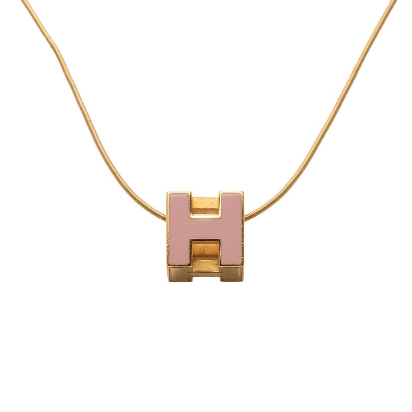 Hermès Gold Plated and Enamel Cage d H Pendant Necklace Gold Metal Very good condition - Front View