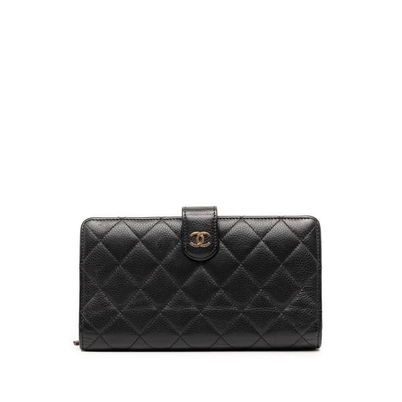 Chanel CC Quilted Caviar French Long Wallet Black Leather Very good condition - Front View