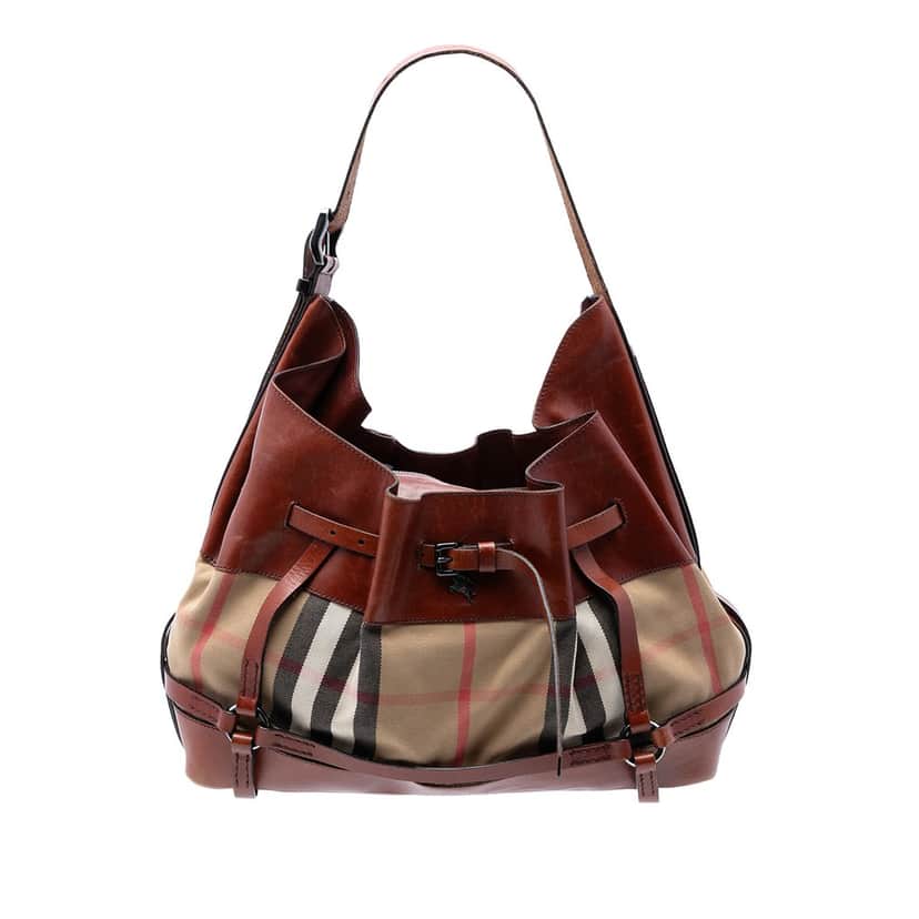 Burberry House Check Canvas Bridle Hobo Brown Very good condition - Front View