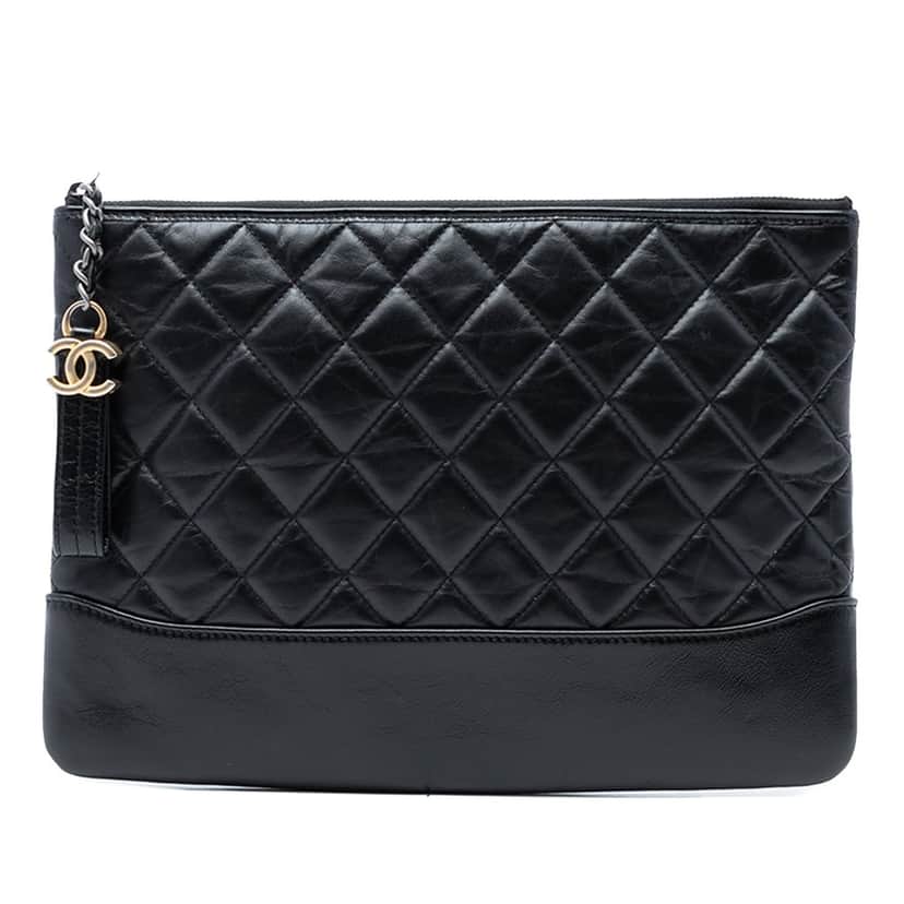 Chanel Medium Aged Calfskin Gabrielle O Case Clutch Black Leather Very good condition - Front View