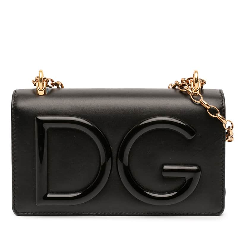 Dolce & Gabbana Calfskin DG Girls Phone Bag Black Leather Very good condition - Front View