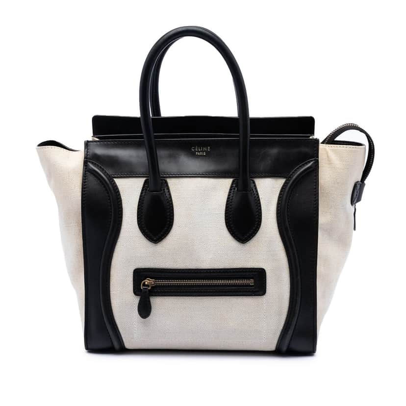 Celine Mini Bicolor Canvas and Leather Luggage Tote Brown Very good condition - Front View