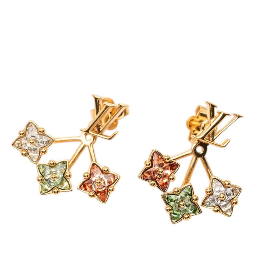 Louis Vuitton Gold Plated Loulougram Push Back Earrings Gold Metal Very good condition - Front View