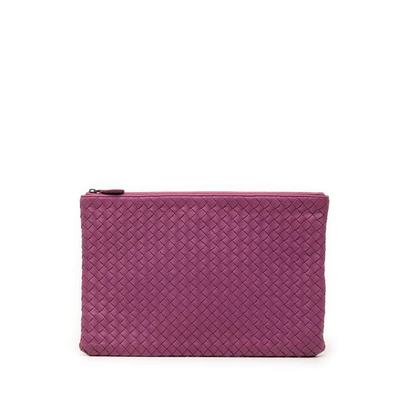 Bottega Veneta Nappa Intrecciato Clutch Purple Leather Very good condition - Front View