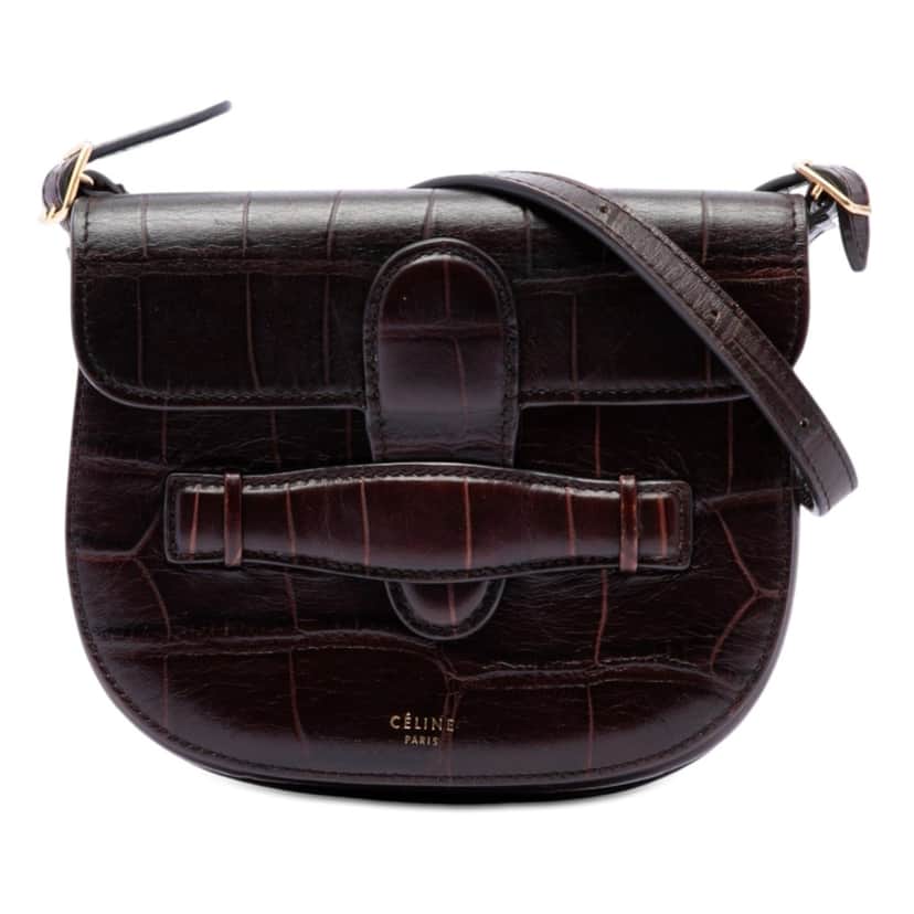 Celine Mini Embossed Calfskin Symmetrical Crossbody Brown Leather Very good condition - Front View