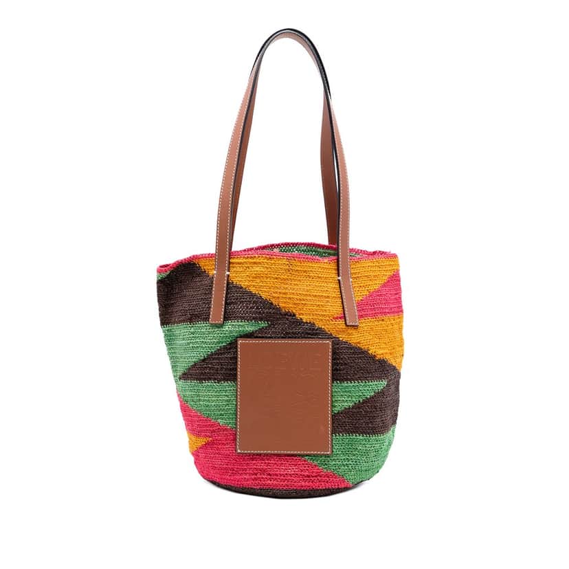Loewe Paulas Ibiza Multicolor Straw Shigra Basket Tote Pink Very good condition - Front View