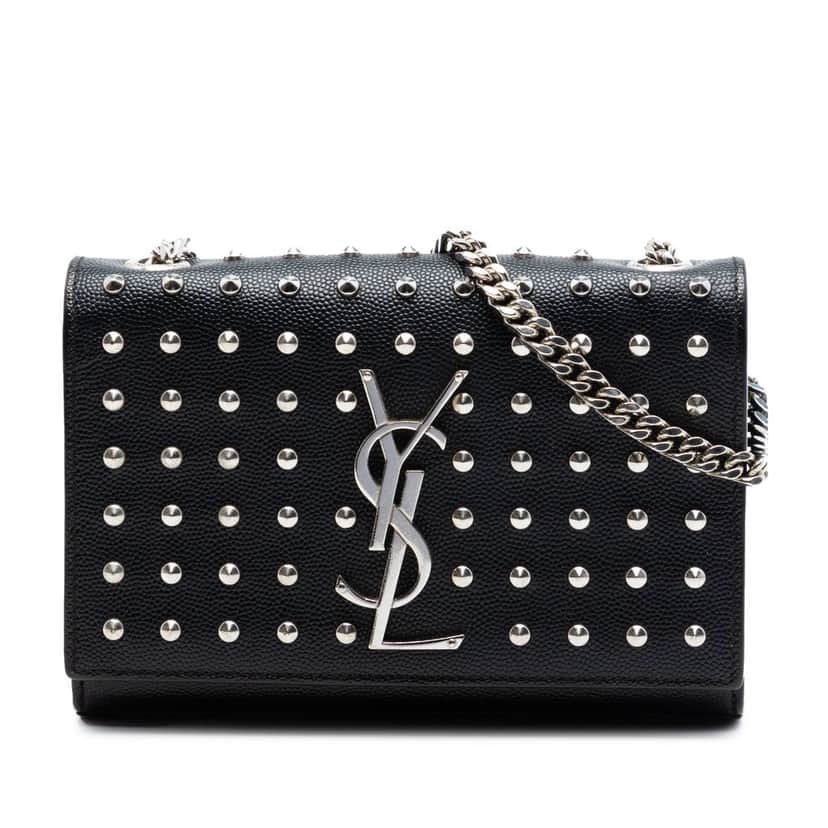 Saint Laurent Small Grain De Poudre Studded Monogram Kate Crossbody Black Leather Very good condition - Front View