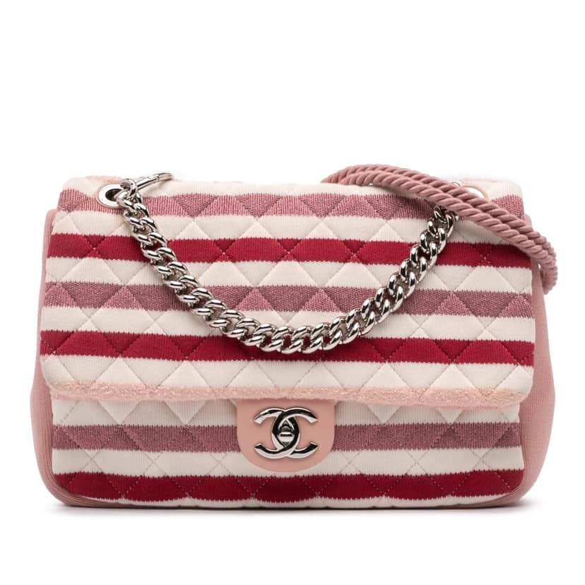 Chanel Jumbo Stripe Jersey Felt and Rope Flap Pink Very good condition - Front View