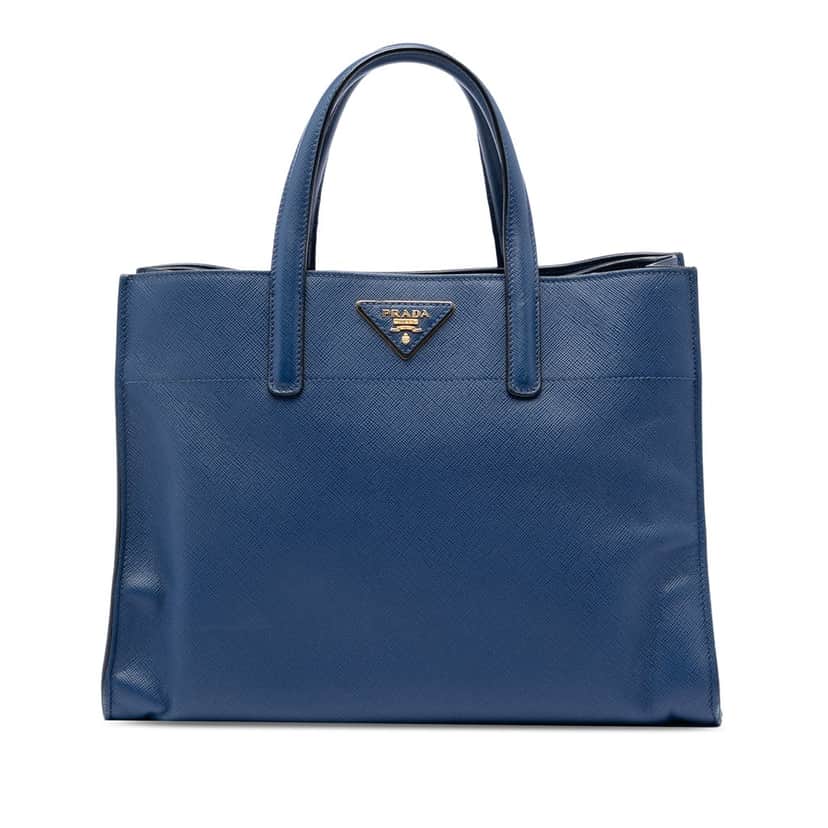 Prada Saffiano Soft Triple Pocket Tote Blue Leather Very good condition - Front View
