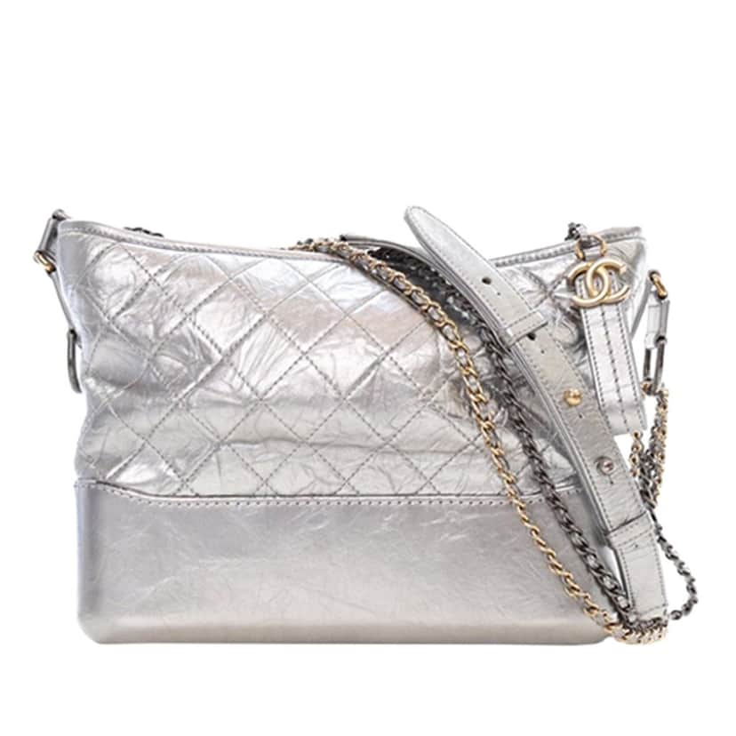 Chanel Medium Aged Calfskin Gabrielle Hobo Silver Leather Very good condition - Front View