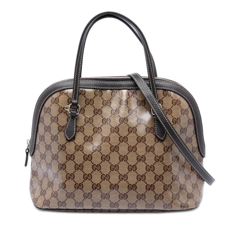 Gucci Medium GG Crystal Dome Satchel Brown Leather Very good condition - Front View