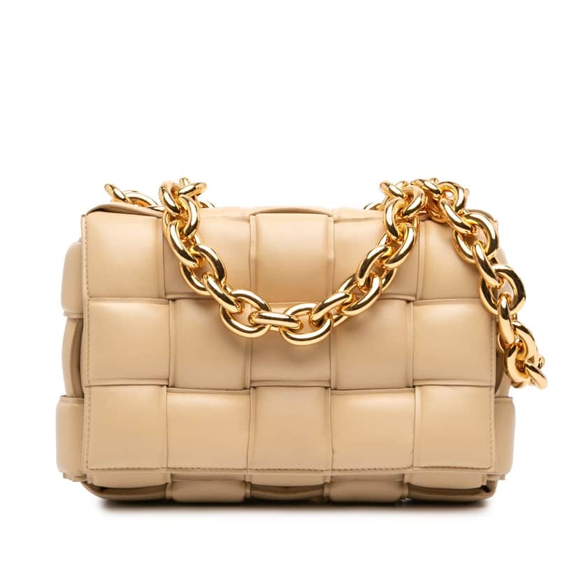 Bottega Veneta Nappa Intrecciato Padded Chain Cassette Satchel Beige Leather Very good condition - Front View