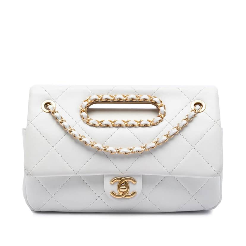 Chanel Medium Quilted Lambskin A Real Catch Flap White Leather Very good condition - Front View