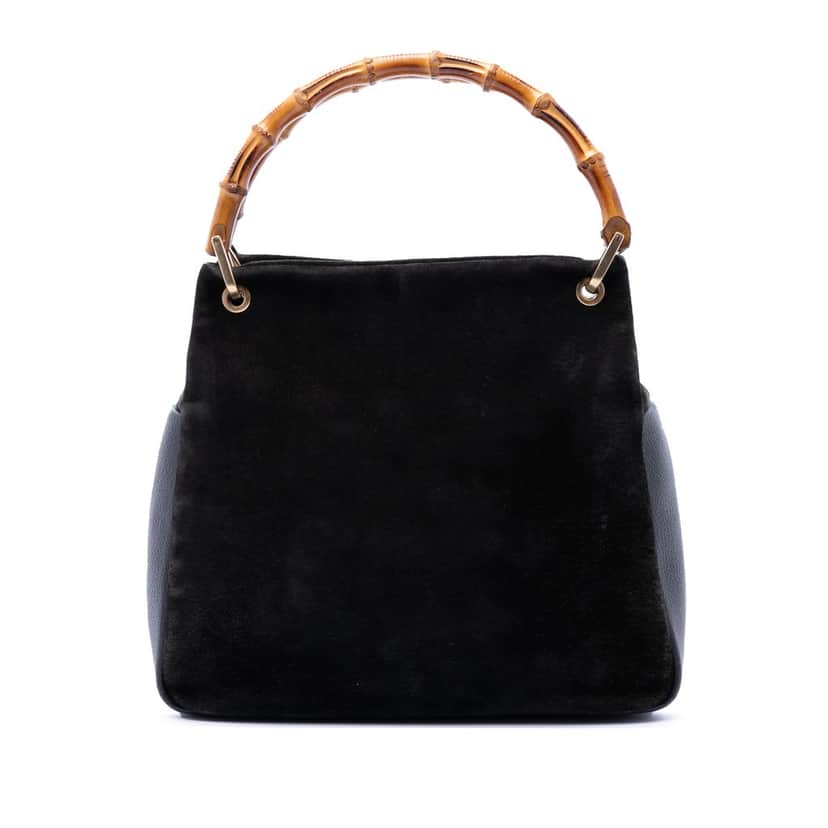 Gucci Suede Bamboo Handbag Black Leather Very good condition - Front View