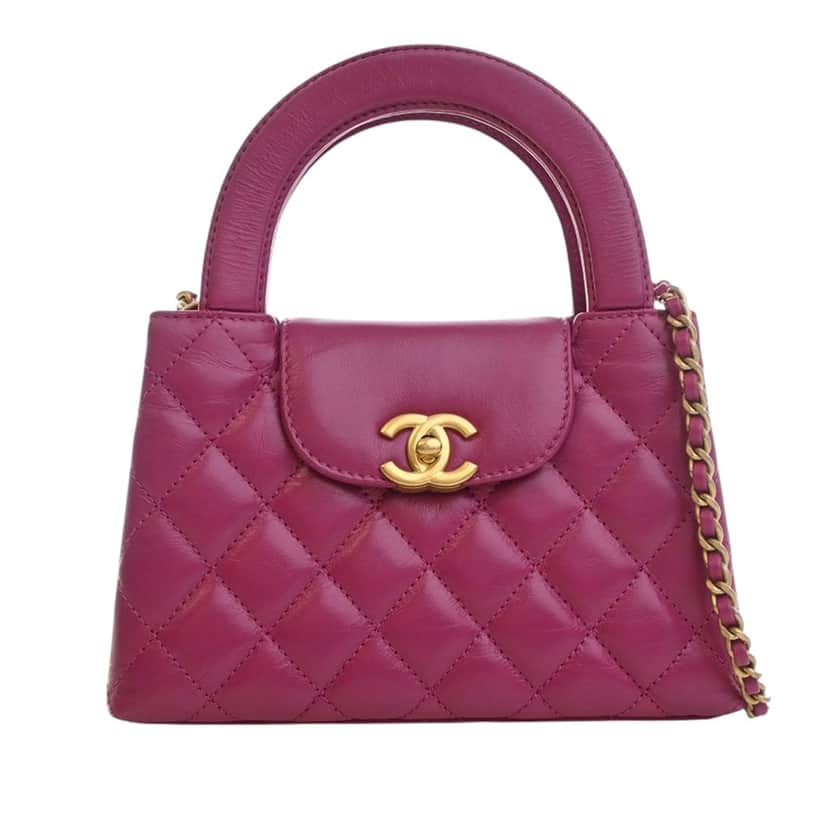 Chanel Nano Shiny Aged Calfskin Kelly Shopper Bag Pink Leather Very good condition - Front View