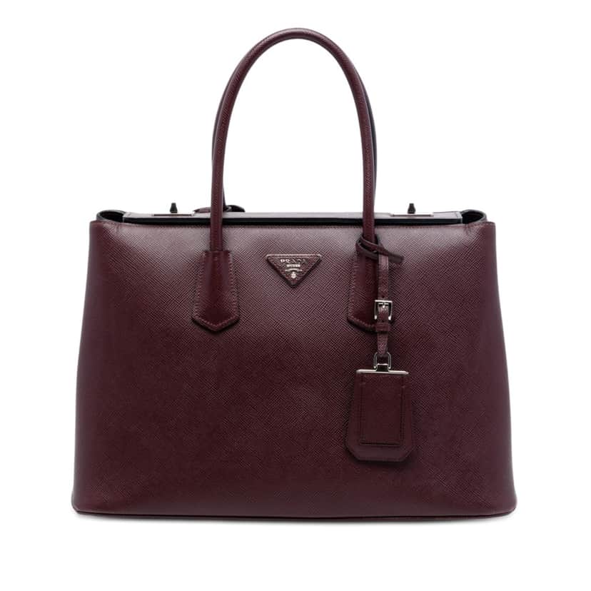 Prada Saffiano Cuir Turnlock Twin Satchel Red Leather Very good condition - Front View