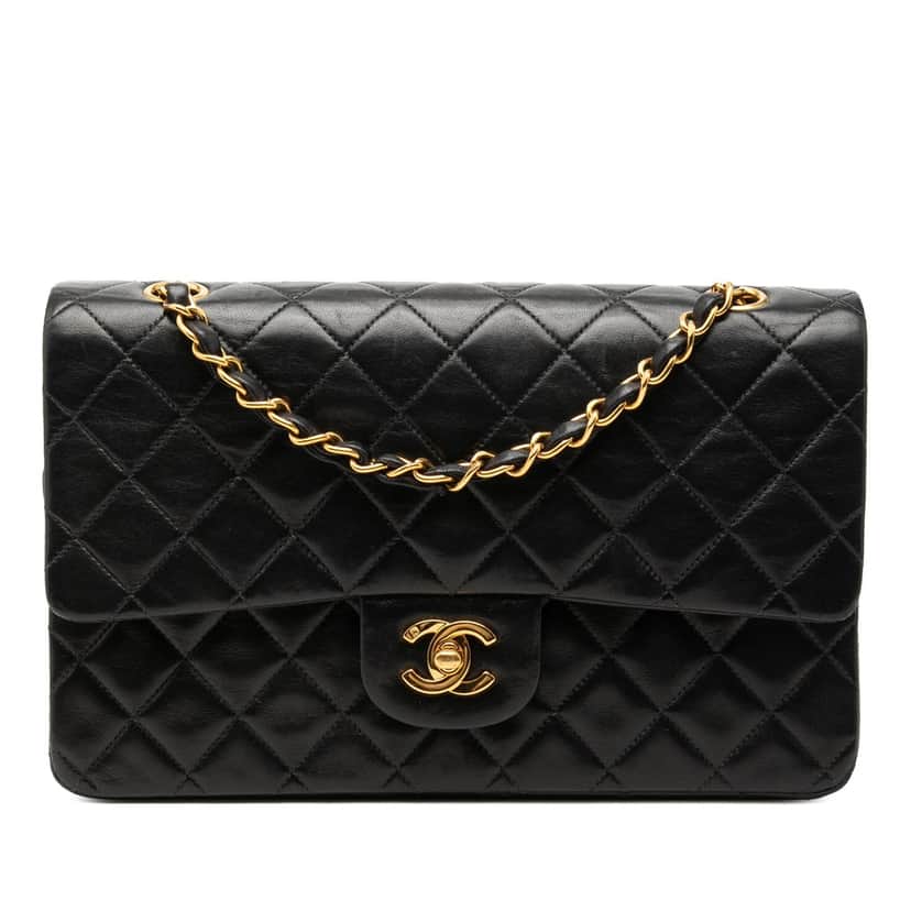 Chanel Medium Classic Lambskin Double Flap Black Leather Very good condition - Front View