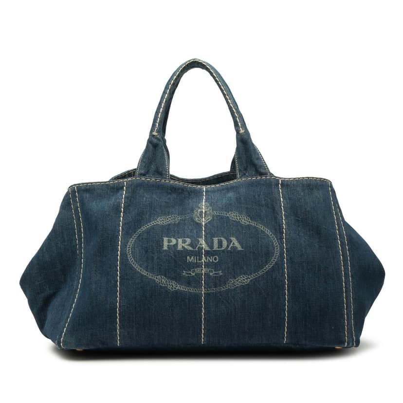 Prada Large Denim Canapa Logo Satchel Blue Very good condition - Front View