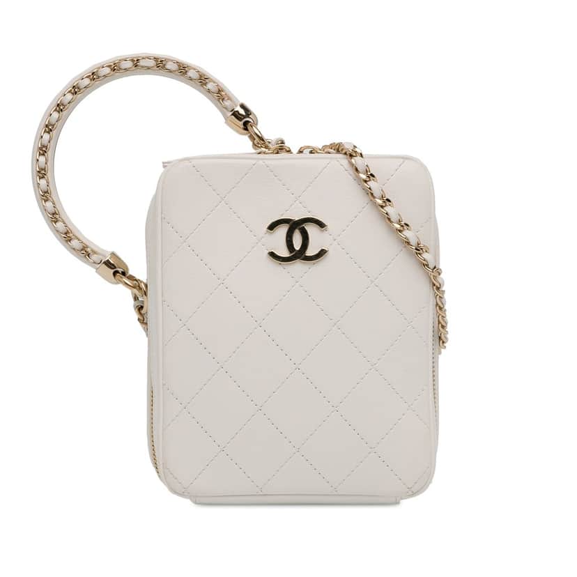 Chanel CC Lambskin Round Handle Camera Case White Leather Very good condition - Front View