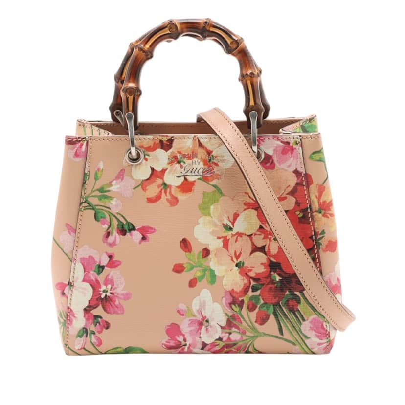 Gucci Mini Calfskin Blooms Bamboo Shopper Satchel Pink Leather Very good condition - Front View