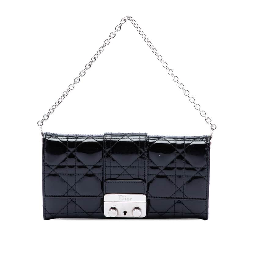 Dior Patent Cannage Miss Dior Wallet on Chain Black Leather Very good condition - Front View