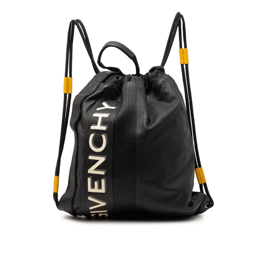 Givenchy Leather and Nylon MC3 Drawstring Backpack Black Leather Very good condition - Front View