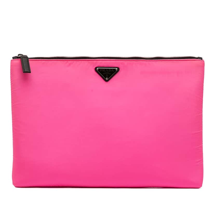 Prada Tessuto Padded Zip Clutch Pink Very good condition - Front View