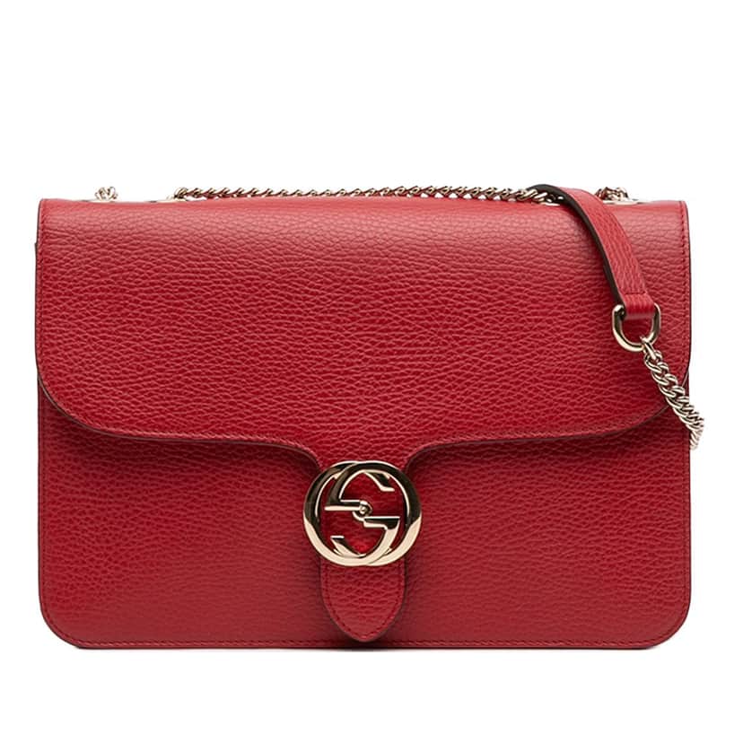 Gucci Medium Dollar Calfskin Interlocking G Crossbody Red Leather Very good condition - Front View