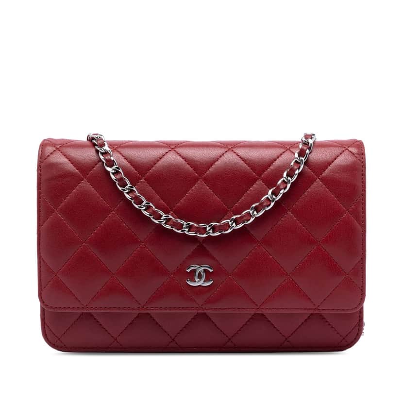 Chanel CC Quilted Lambskin Wallet on Chain Red Leather Very good condition - Front View