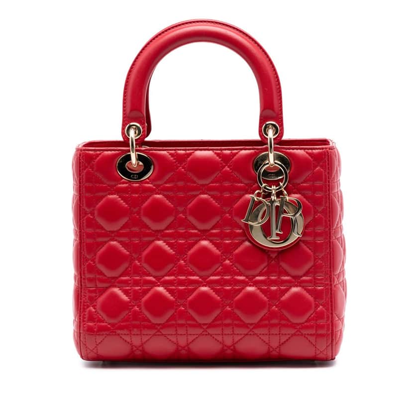 Dior Medium Lambskin Cannage Lady Dior Red Leather Very good condition - Front View