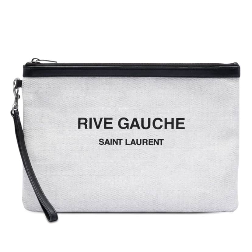 Saint Laurent Canvas Rive Gauche Wristlet Clutch White Very good condition - Front View