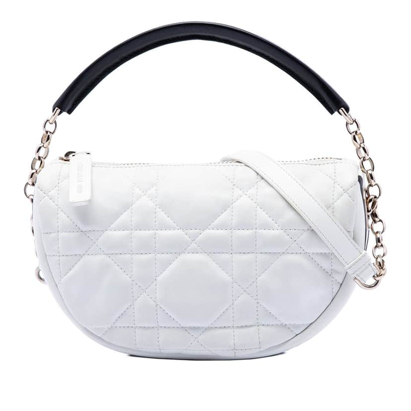 Dior Small Lambskin Cannage Dior Vibe Hobo White Leather Never worn, with tag - Front View