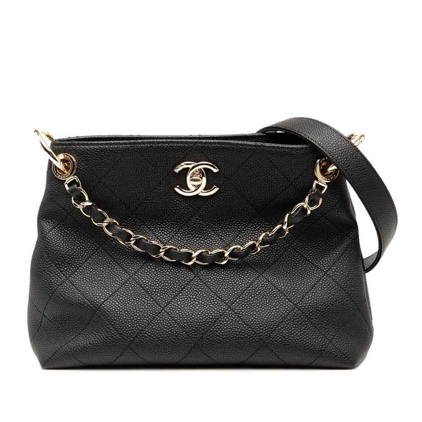 Chanel Small Quilted Caviar City Walk Hobo Black Leather Never worn, with tag - Front View