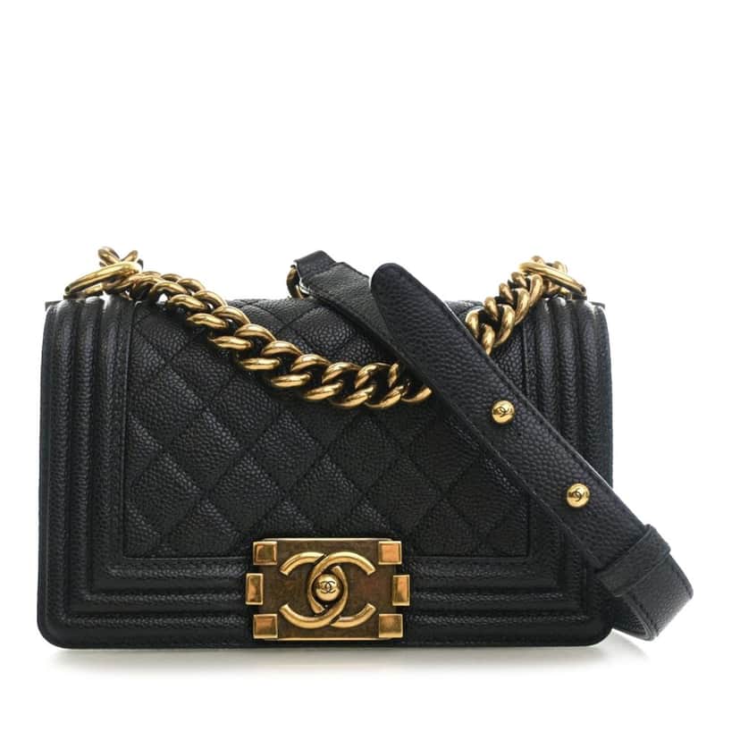 Chanel Small Quilted Caviar Boy Flap Black Leather Very good condition - Front View