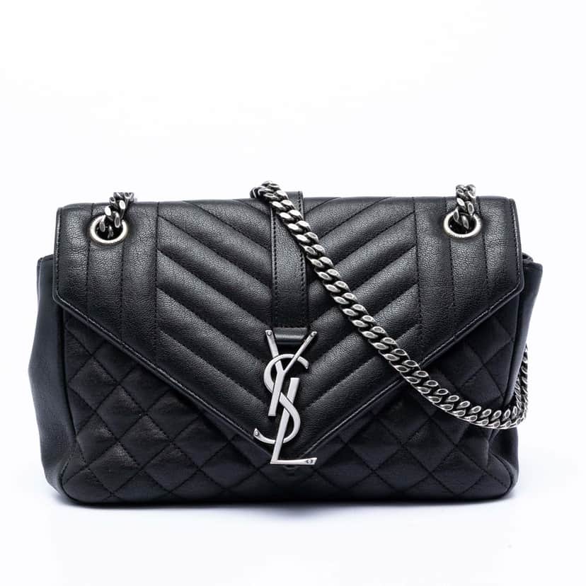 Saint Laurent Medium Sheepskin Triquilt Monogram College Bag Black Leather Very good condition - Front View