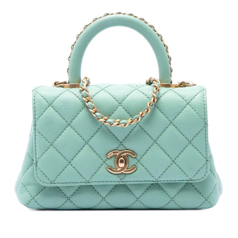 Chanel Extra Mini Quilted Caviar Coco Top Handle Bag Blue Leather Very good condition - Front View
