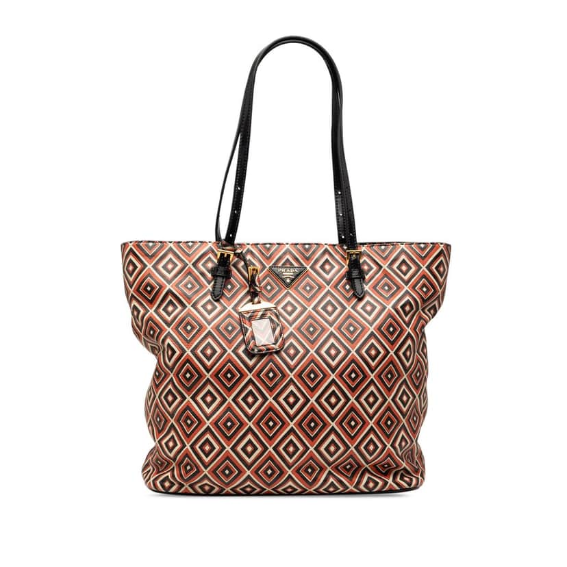 Prada Saffiano Diamond Print Tote Black Leather Very good condition - Front View