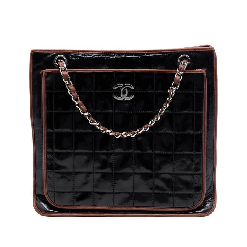 Chanel CC Chocolate Bar Patent Tote Black Leather Very good condition - Front View